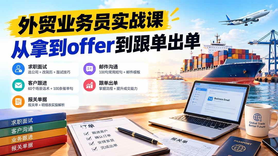 (20963期)外贸业务员从求职到出单实战课:教你筛选优质公司、优化简历、应对面试、客户跟进催单及出口报关操作篇-小灰云创