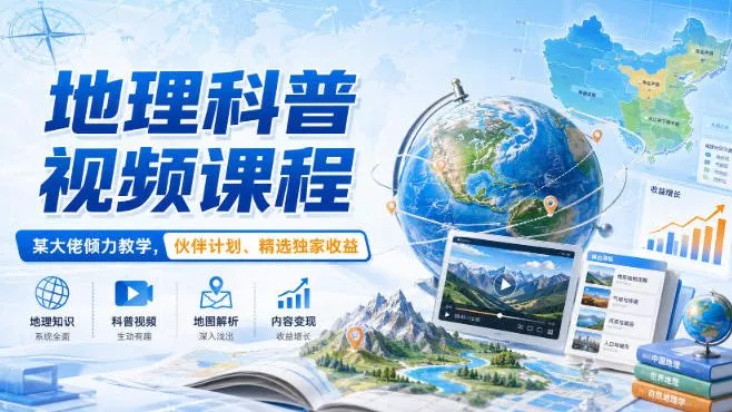 地理科普视频课程，某大佬倾力教学，伙伴计划、精选独家收益-小灰云创