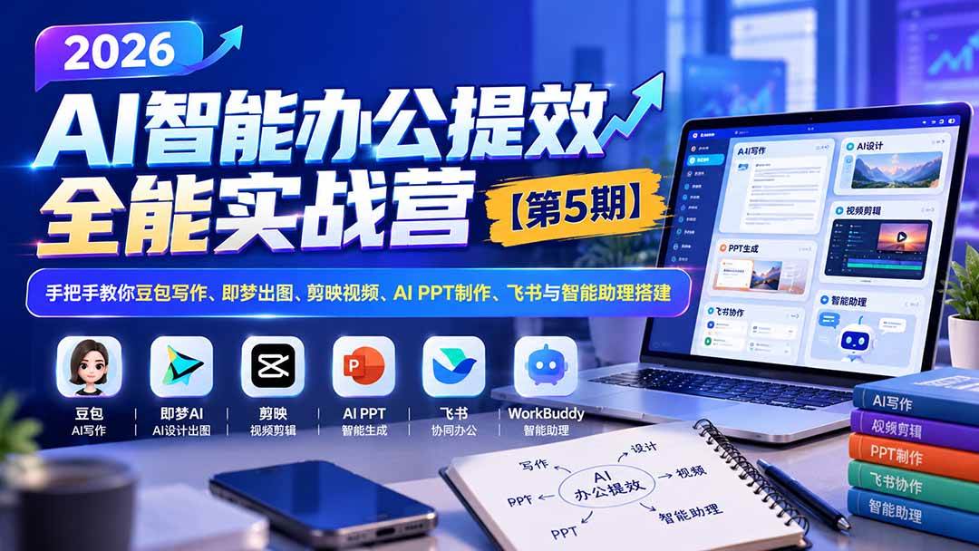 (21026期)2026AI智能办公提效实战营【第5期】-无水印:手把手教你豆包写作+即梦出图+剪映视频+AI PPT制作+飞书与智能助理搭建-小灰云创