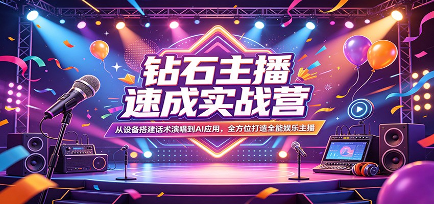 钻石主播速成实战营：从设备搭建话术演唱到AI应用，全方位打造全能娱乐主播 - 小灰云创-小灰云创