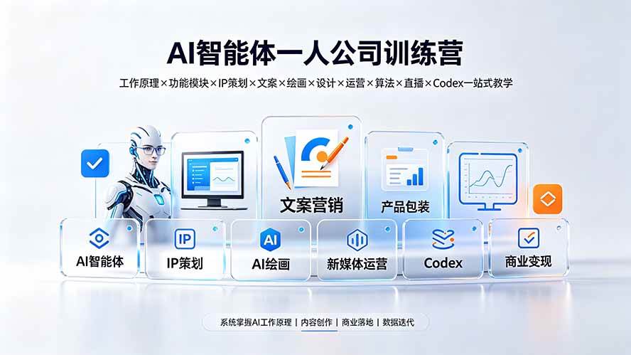 （19502期）AI智能体一人公司训练营：工作原理×功能模块×IP策划×文案×绘画×设计×运营×算法×直播×Codex一站式教学-小灰云创