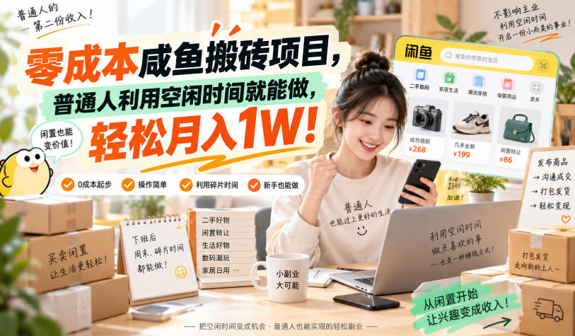 零成本咸鱼搬砖项目,普通人利用空闲时间就能做,轻松月入1W!【揭秘】-小灰云创