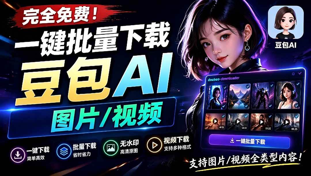 （19107期）Github最新发布！一键批量下载豆包AI无水印图片/视频，简单易用，自动解析提示词，doubao-downloader-小灰云创