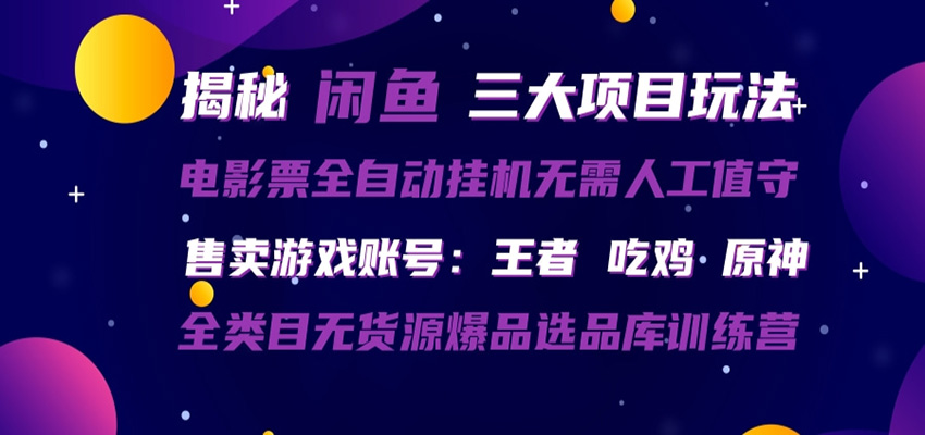 闲鱼三种玩法 全自动电影票 售卖游戏账号 爆品选品库训练营 - 小灰云创-小灰云创