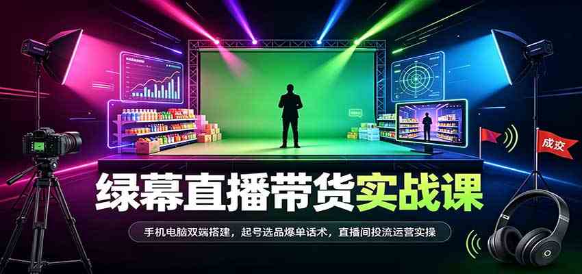 绿幕直播带货实战课：手机电脑双端搭建，起号选品爆单话术，直播间投流运营实操-小灰云创