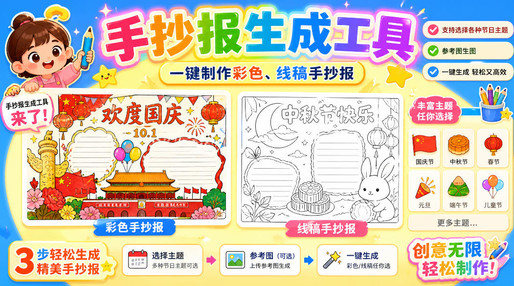 手抄报批量生成工具来了，完全免费，告别豆包生图，高清无水印-小灰云创