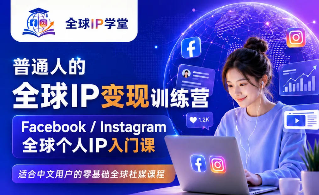 普通人的全球IP变现训练营，Facebook/Instagram全球个人IP入门课，零基础全球社媒课程-小灰云创