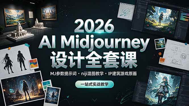 (19209期)2026 AI Midjourney设计全套课,MJ参数提示词niji混图教学,IP建筑游戏原画一站式实战教学-小灰云创