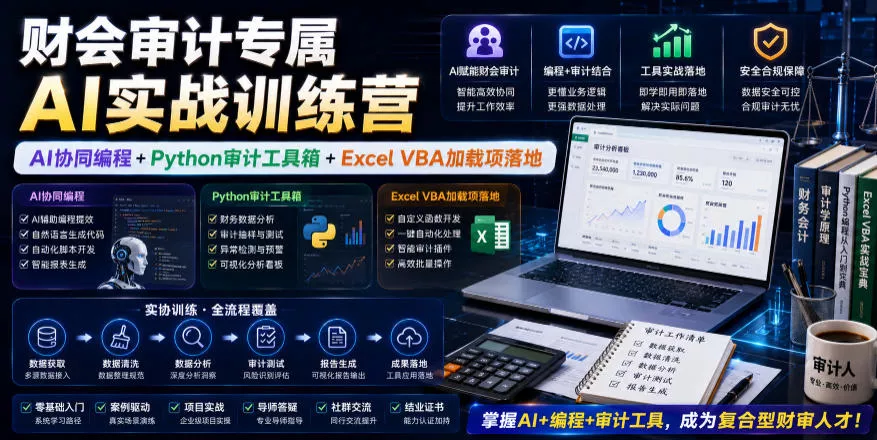 财会审计专属AI实战训练营|AI协同编程+Python审计工具箱+Excel VBA加载项落地(更新0710)-小灰云创