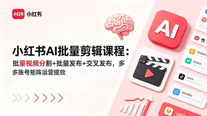 (18959期)小红书AI批量剪辑课程:批量视频分割+批量发布+交叉发布,多账号矩阵运营提效-小灰云创