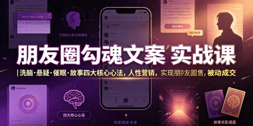 朋友圈勾魂文案实战课｜洗脑·悬疑·催眠·故事四大核心心法，吃透人性营销，实现朋友圈不销而售被动成交-小灰云创