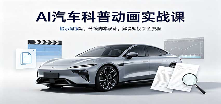AI汽车科普动画实战课:提示词编写,分镜脚本设计,解说短视频全流程-小灰云创