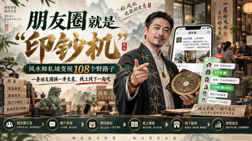 朋友圈就是“印钞机”,风水师私域变现108个野路子,一条朋友圈换一单生意,线上线下一起吃【文档】-小灰云创