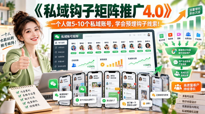 【无水印】《私域钩子矩阵推广4.0》一个人做5-10个私域账号,学会预埋钩子线索!-小灰云创
