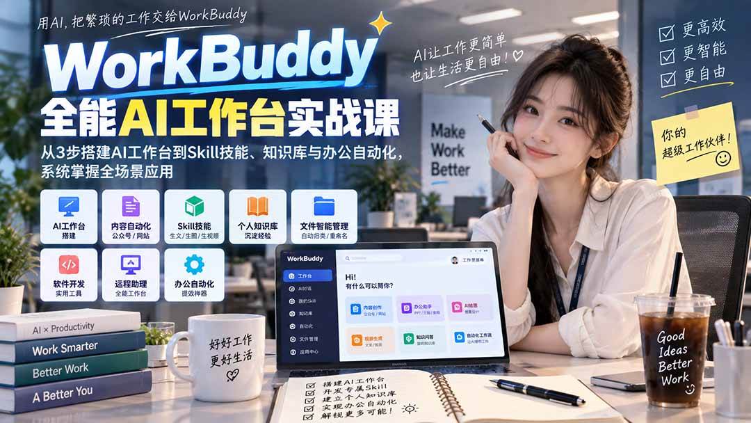 （20403期）WorkBuddy全能AI工作台实战课：从3步搭建AI工作台到Skill技能、知识库与办公自动化，系统掌握全场景应用-小灰云创