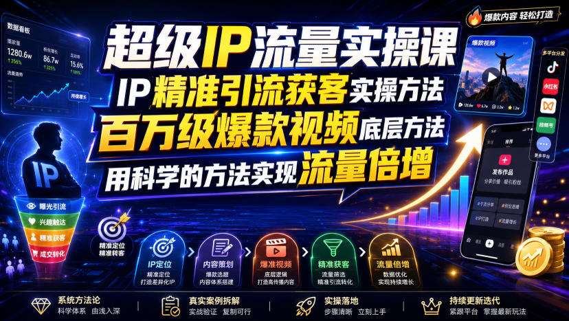 超级IP流量实操课，IP精准引流获客实操方法，百万级爆款视频底层方法，用科学的方法实现流量倍增-小灰云创