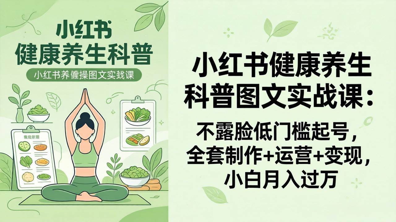（18033期）2026小红书健康养生科普图文实战课：不露脸低门槛起号，全套制作+运营+变现，小白月入过万-小灰云创