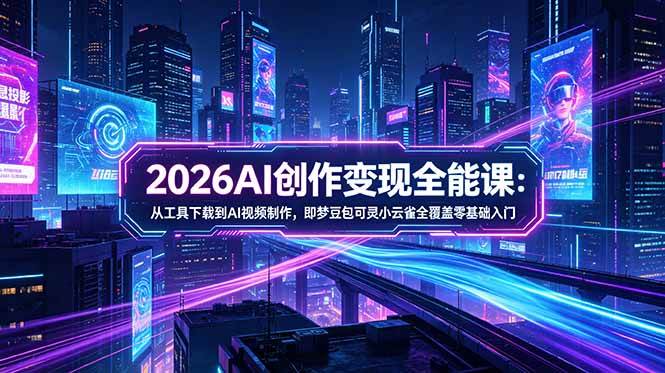 （18553期）2026AI创作变现全能课-更新5月：从工具下载到AI视频制作，即梦豆包可灵小云雀全覆盖零基础入门-小灰云创
