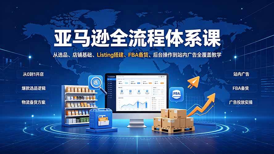(19409期)亚马逊全流程体系课:从选品、店铺基础、Listing搭建、FBA备货、后台操作到站内广告全覆盖教学-小灰云创