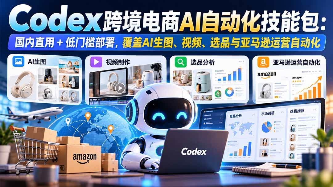 （20752期）【无水印】Codex跨境电商AI自动化技能包：国内直用+低门槛部署，覆盖AI生图、视频、选品与亚马逊运营自动化-小灰云创