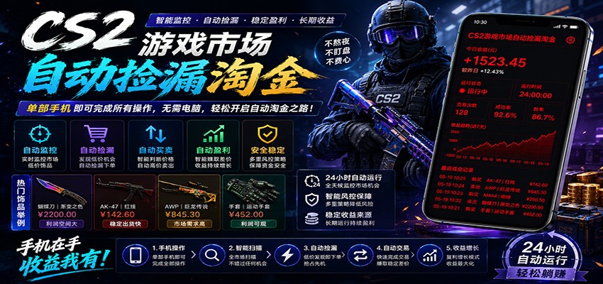 CSGO挂机捡漏项目通过利用游戏饰品交易机制，结合薄凉软件辅助捡漏，实现盈利-小灰云创