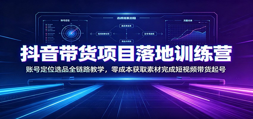 抖音带货项目落地训练营：账号定位选品全链路教学，零成本获取素材完成短视频带货起号-小灰云创