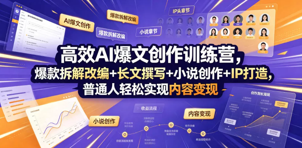 高效AI爆文创作训练营，爆款拆解改编+长文撰写+小说创作+IP打造，普通人轻松实现内容变现-小灰云创