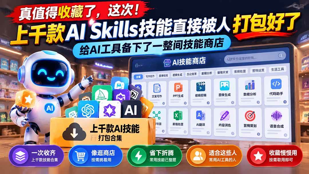 （21096期）真值得收藏了，这次！上千款AI Skills技能直接被人打包好了，给AI工具备下了一整间技能商店-小灰云创