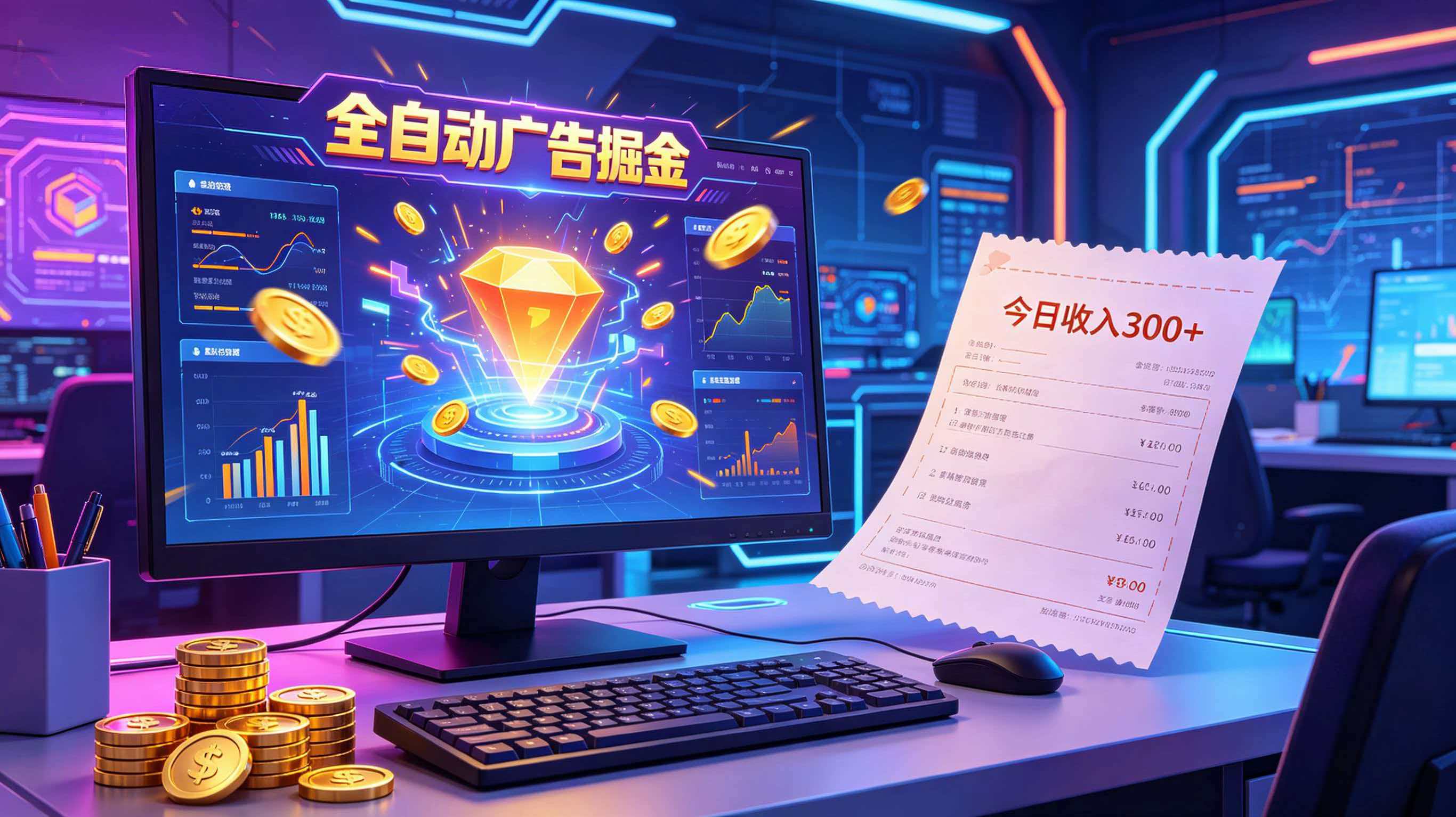 全自动广告掘金，日入300+。全程Ai自动化运行，解放双手，时间自由。收益稳定-小灰云创