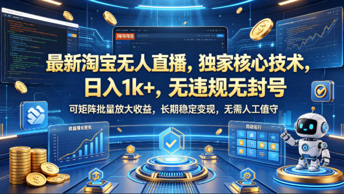 最新淘宝无人直播，独家核心技术，日入1k+，无违规无封号，可矩阵批量放大，长期稳定，无需人工值守【揭秘】-小灰云创