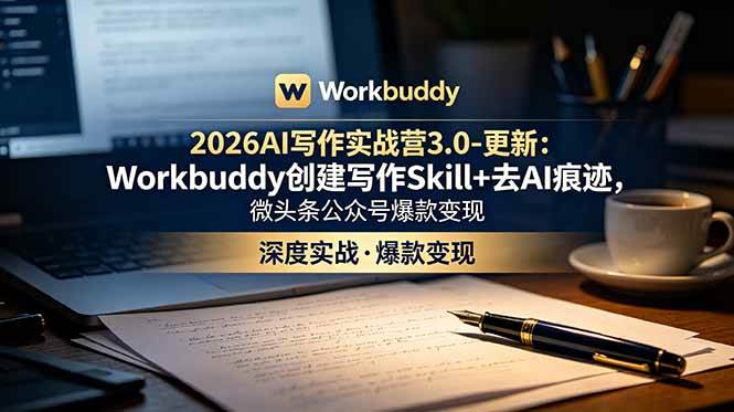 （18995期）2026AI写作实战营3.0-更新：Workbuddy创建写作Skill+去AI痕迹，微头条公众号爆款变现-小灰云创