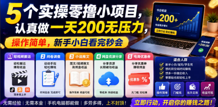 5个实操零撸小项目，认真做一天200无压力，操作简单，新手小白看完秒会【揭秘】-小灰云创