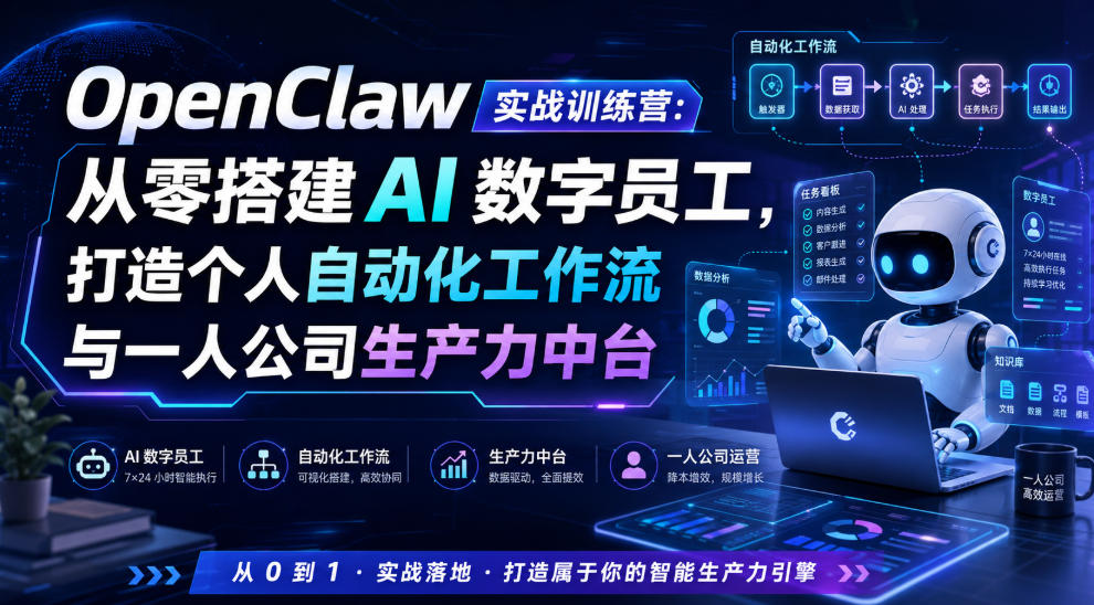 OpenClaw实战训练营：从零搭建AI数字员工，打造个人自动化工作流与一人公司生产力中台-小灰云创