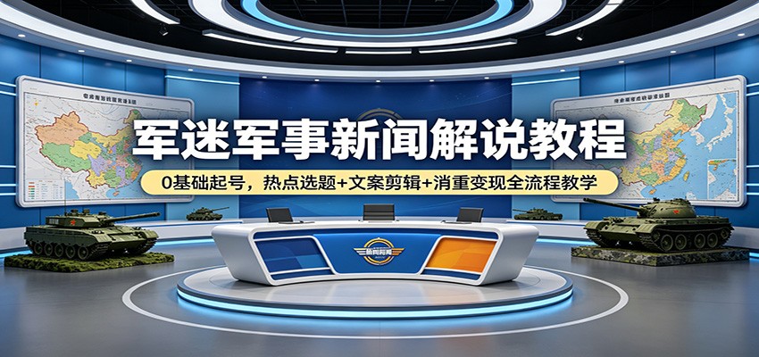 军迷军事新闻解说教程：0基础起号，热点选题+文案剪辑+消重变现全流程教学-小灰云创
