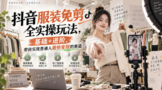 抖音服装免剪全实操玩法,基础+进阶,带你实现普通人最快变现的赛道-小灰云创