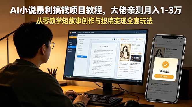 (18898期)AI小说暴利搞钱项目教程,大佬亲测月入1-3万,从零教学短故事创作与投稿变现全套玩法-小灰云创