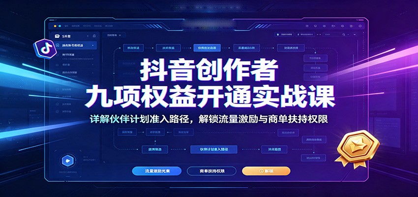 抖音创作者九项权益开通实战课：详解伙伴计划准入路径，解锁流量激励与商单扶持权限-小灰云创