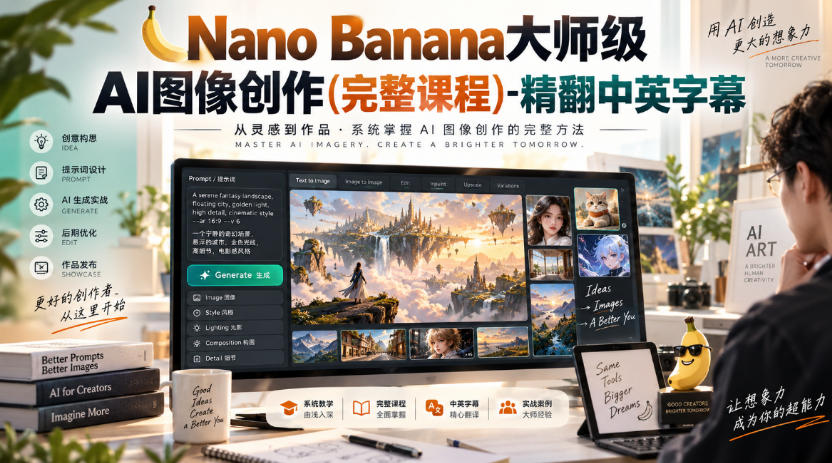 【无水印】Nano Banana大师级AI图像创作(完整课程)-精翻中英字幕-小灰云创