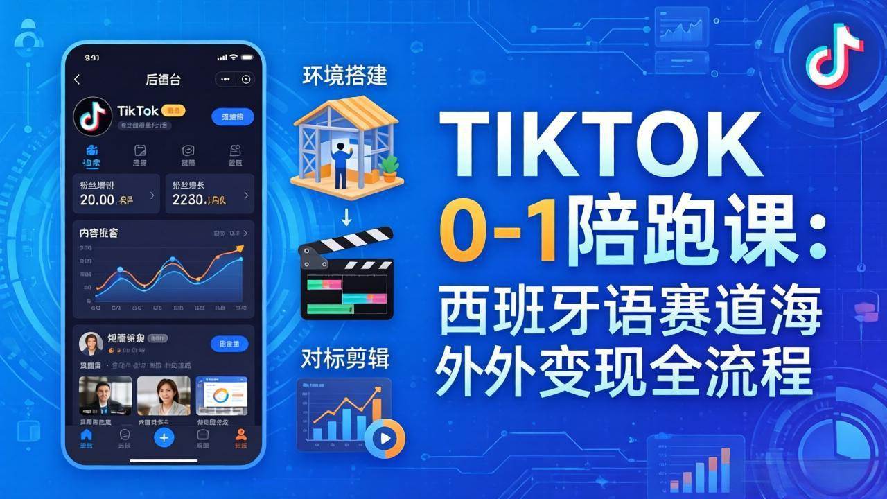 (17908期)TIKTOK 0-1 陪跑课:从环境搭建到刷对标剪辑,西班牙语赛道海外变现全流程-小灰云创