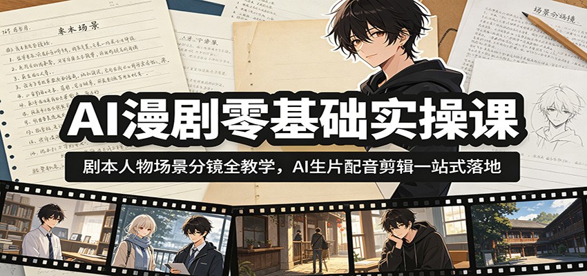 AI漫剧零基础实操课:剧本人物场景分镜全教学,AI生片配音剪辑一站式落地-小灰云创