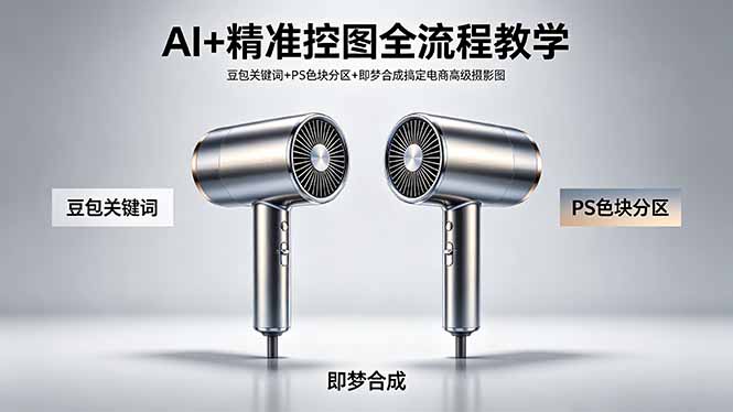 AI+精准控图全流程教学 豆包关键词+PS色块分区+即梦合成搞定电商高级摄影图-小灰云创
