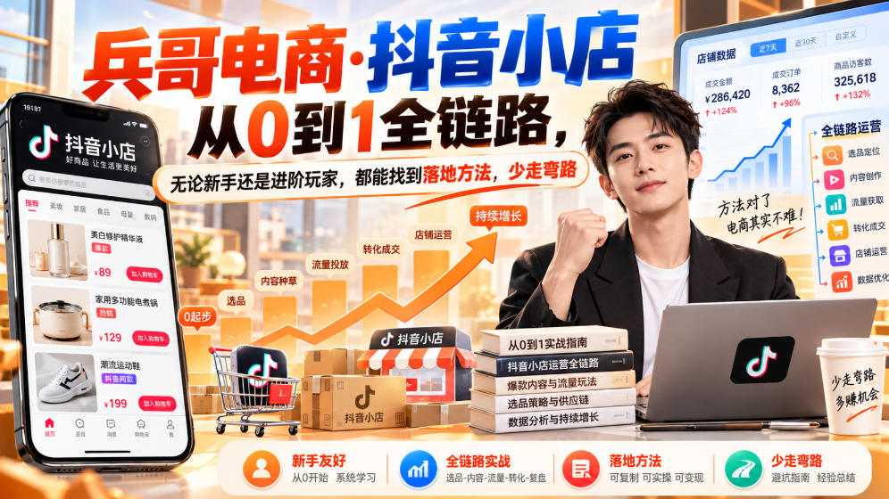 【无水印】兵哥电商·抖音小店从0到1全链路,无论新手还是进阶玩家,都能找到落地方法,少走弯路(更新9月)-小灰云创
