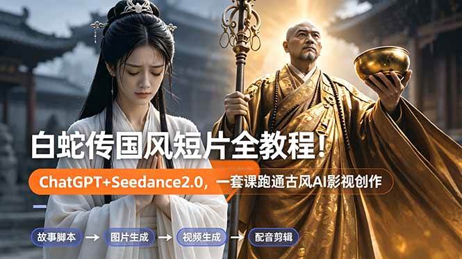 （18737期）白蛇传-国风短片全教程！ChatGPT+Seedance2.0，一套课跑通古风AI影视创作-小灰云创