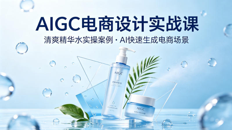 AIGC电商设计实战课，以清爽精华水为实操案例，教你用AI快速生成电商场景-小灰云创