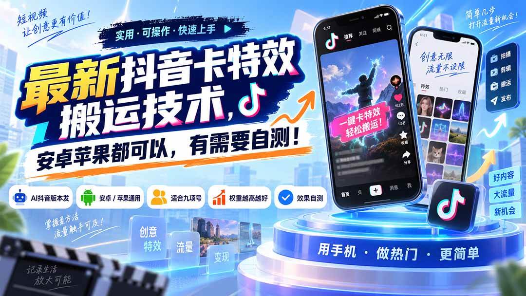 （20606期）最新抖音卡特效搬运技术，安卓苹果都可以，有需要自测！-小灰云创