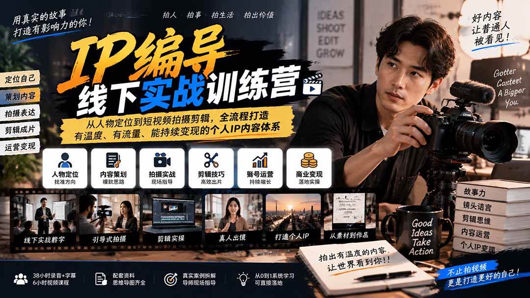 （20610期）IP编导线下实战训练营-更新：从人物定位到短视频拍摄剪辑，全流程打造有温度、有流量、能持续变现的个人IP内容体系-小灰云创