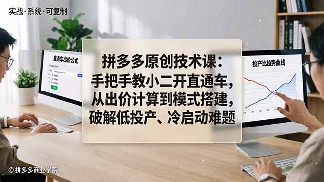 （18159期）拼多多原创技术课：手把手教小二开直通车，从出价计算到模式搭建，破解低投产、冷启动难题-小灰云创