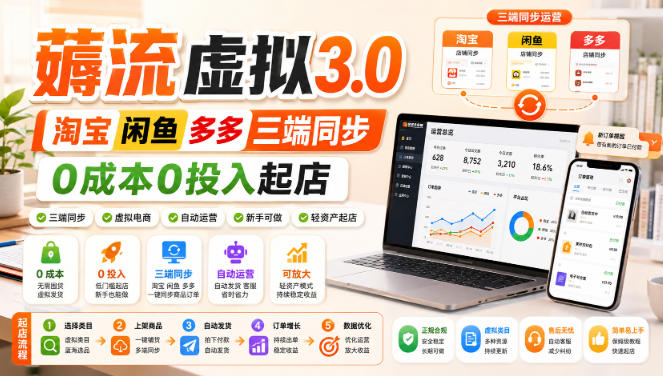 绅白不白·薅流虚拟3.0丨淘宝闲鱼多多三端同步丨0成本0投入起店（更新）-小灰云创