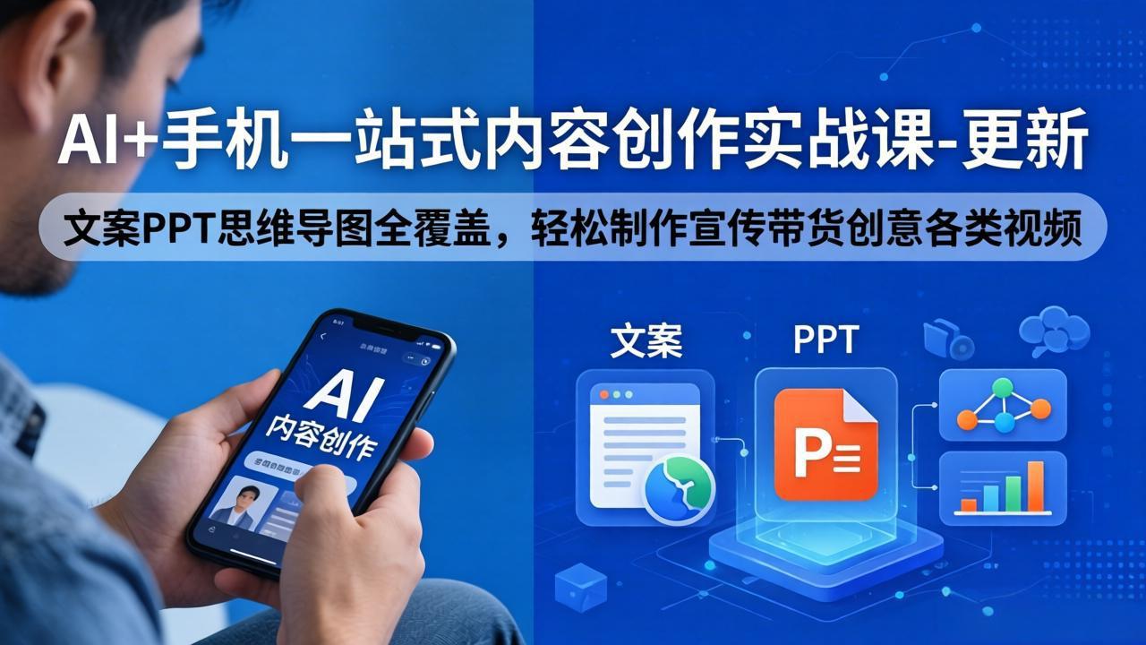 AI+手机一站式内容创作实战课-更新，文案PPT思维导图全覆盖，轻松制作宣传带货创意各类视频-小灰云创