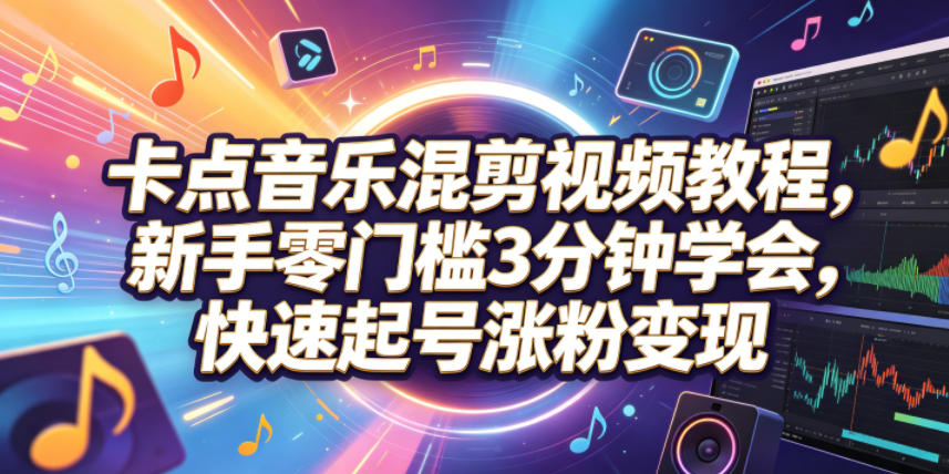 卡点音乐混剪视频教程,新手零门槛3分钟学会,快速起号涨粉变现-小灰云创